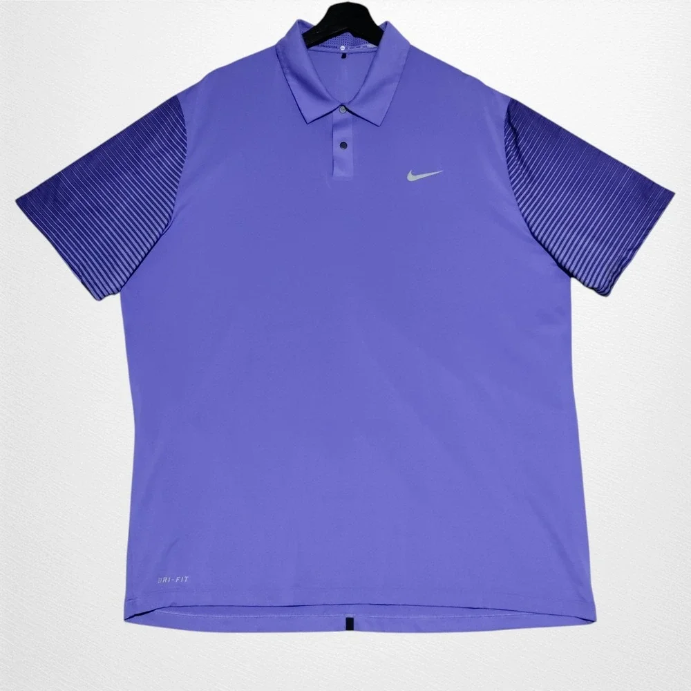 Nike Tiger Woods Collection Striped Sleeve Golf Polo Shirt Mens XL Purple 585785